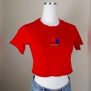 Red Adidas Crop Top | Embroidered Logo